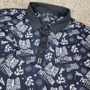 Saint Canary Mens XL Black AOP USA Flag Performance Stretch Polo Short Sleeve